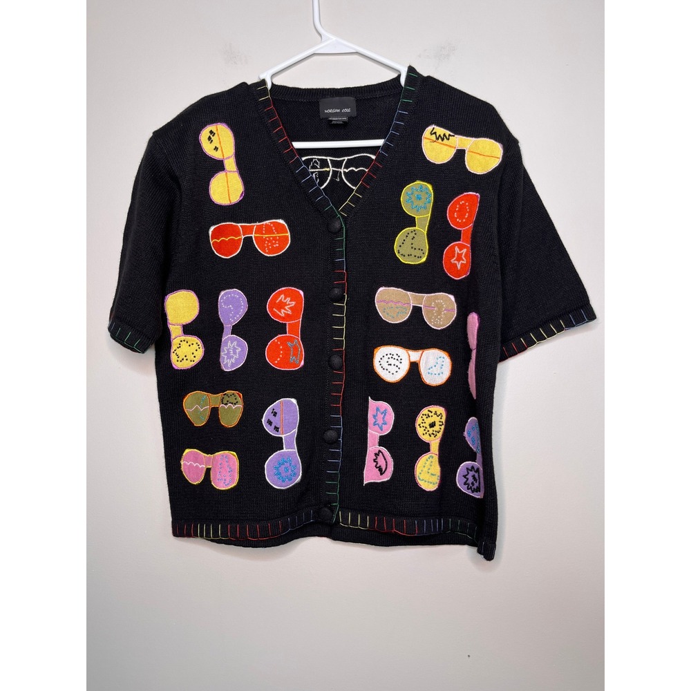 2000s Y2K Morgan Cole Rainbow Sunglasses Novelty Summer Short Sleeve Cardigan M